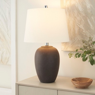Eggplant Purple Ceramic Urn Table Lamp with White Shade