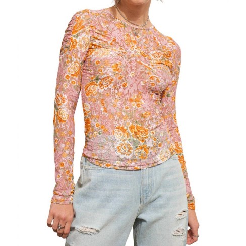 Women's Floral Lace Whimsical Top - Blue B - image 1 of 4