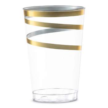 Smarty Had A Party 12 oz. Clear with Gold Swirl Round Disposable Plastic Tumblers (240 Cups)