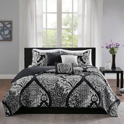 Black and White Cotton Reversible Full Quilt Set