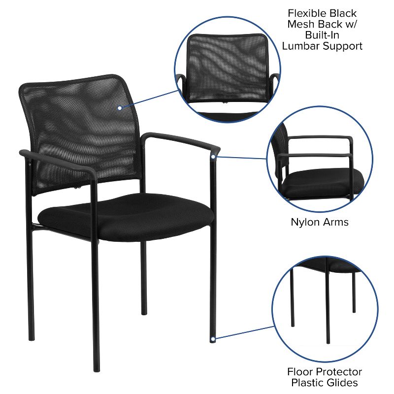 Flash Furniture Comfort Black Mesh Stackable Steel Side Chair with Arms, 3 of 11