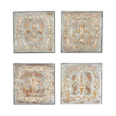 Set of 4 Rustic Metal Decorative Wall Sculpture Brass - Olivia & May