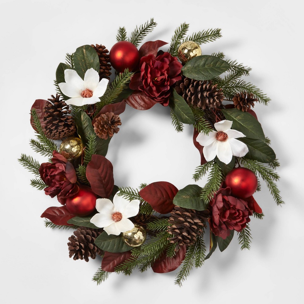 28" Pine & Floral Artificial Wreath with Bauble Ornaments - Wondershop. 2 pcs.