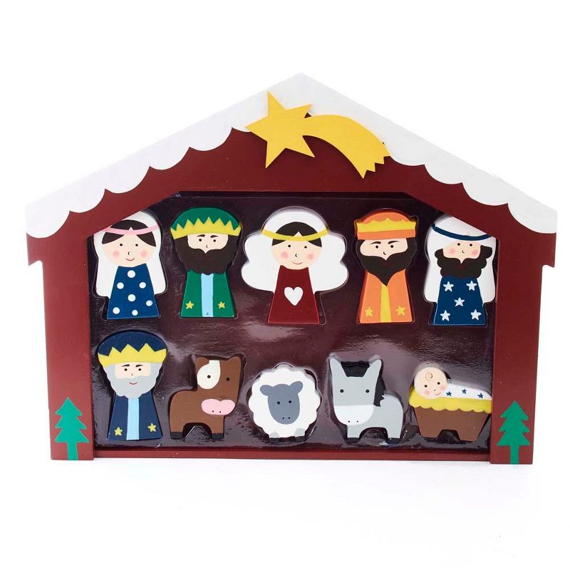 Kurt Adler 2-3-Inch Wooden Children's Nativity Set with Stable and 10 Figures, 1 of 7