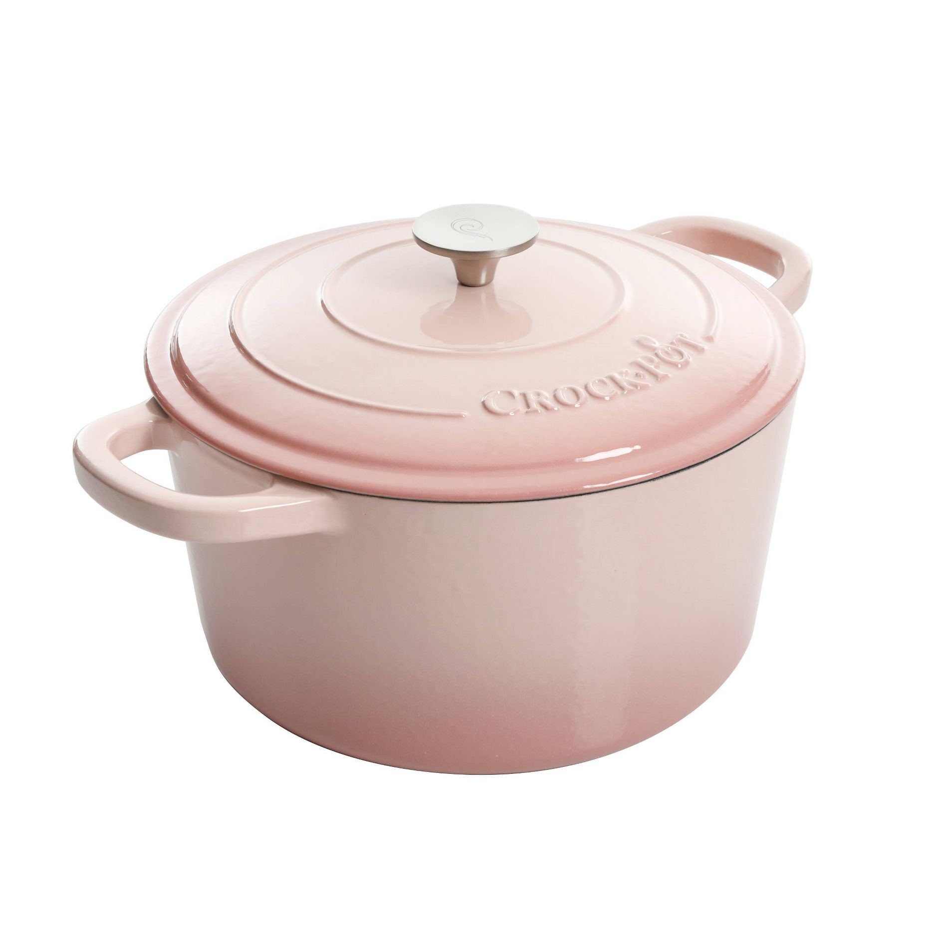 Crock Pot Artisan 7qt Round Dutch Oven with Lid Pink: Cast Iron, Ergonomic Handle, Oven-Safe to 500°F, Hand Wash
