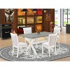 HomeStock 5-Piece Wire Brushed Linen White Finish Solid Wood Top Dining table with 4-Chairs - 2 of 4