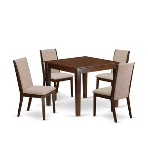 5-Piece Mahogany Finish Solid Wood Top - Upholstered Dining Room Set with High Back - Seats 4 - 1 of 4
