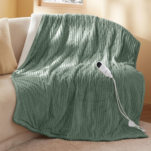 Electric Heated Blanket Soft Washable Ribbed Flannel Throw Size Green Bay Bedsure Target