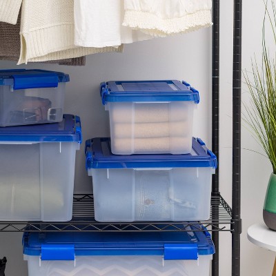 19 Quart Clear Plastic Stackable Storage Bins with Blue Lids