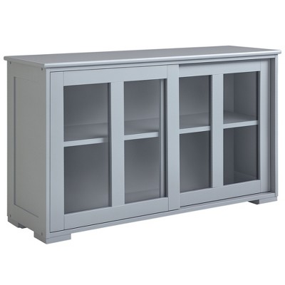 Sideboard Buffet Cabinet, Stackable Credenza Bar Cabinet with Sliding Glass Door and Adjustable Shelf