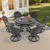 7-Piece Round Cast Aluminum Outdoor Patio Dining Set with Swivel Chairs & Red Cushions & Umbrella Hole - 3 of 4