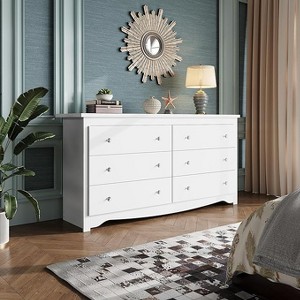 GALAXHERO 6 Drawers Modern Storage Dresser, Wide Wood Chest for Bedroom or Living Room, Long Nightstand Organizer Unit, 59inch White Cabinet - 1 of 4