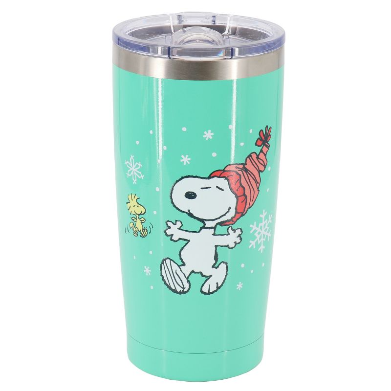 Peanuts Snoopy and Woodstock Joy 20 Ounce Stainless Steel Travel Tumbler with Clear Lid in Mint Green, 1 of 6