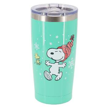Peanuts Snoopy and Woodstock Joy 20 Ounce Stainless Steel Travel Tumbler with Clear Lid in Mint Green