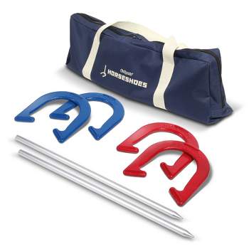 SpeedArmis Horseshoes Set, Universal Size Lawn Horseshoes Outdoor Games for  Parties Beach Backyard - Includes 4 Horseshoes & 2 Steel Stakes & Durable  Carrying Bag Blue & Silver