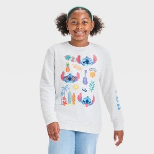 Girls' Lilo & Stitch Oversized Sweatshirt - Oatmeal - 1 of 4
