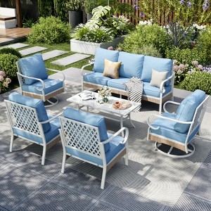 Captiva Designs 6pc Extra Large Metal and Rattan Outdoor Patio Conversation Set with Swivel Grid-back Chairs and Table - 1 of 4