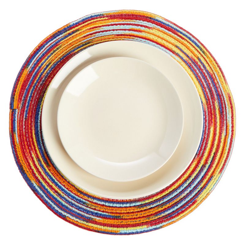 Colorful 15" Round Braided Fabric Placemats Set of 8 Dining Table Mat for Kitchen Party Decor, 4 of 9