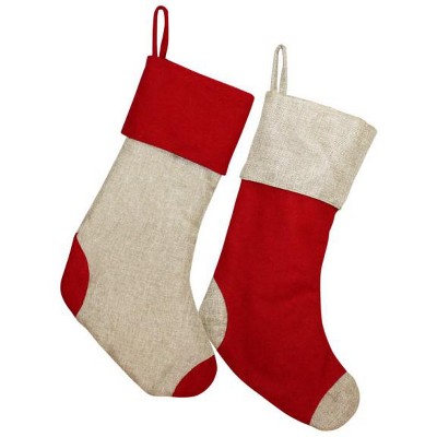 Melrose 18" Rustic Red and Beige Burlap Christmas Stocking