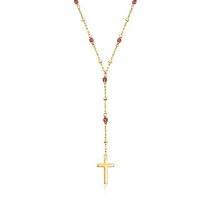 Ross-Simons 2.30 ct. t.w. Garnet Rosary Beads With Cross Necklace in 18kt Gold Over Sterling Size 16 - 1 of 4