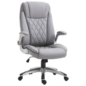 Vinsetto High Back 360° Swivel Ergonomic Home Office Chair with Flip Up Arms, Faux Leather Computer Desk Rocking Chair, Grey - 1 of 4