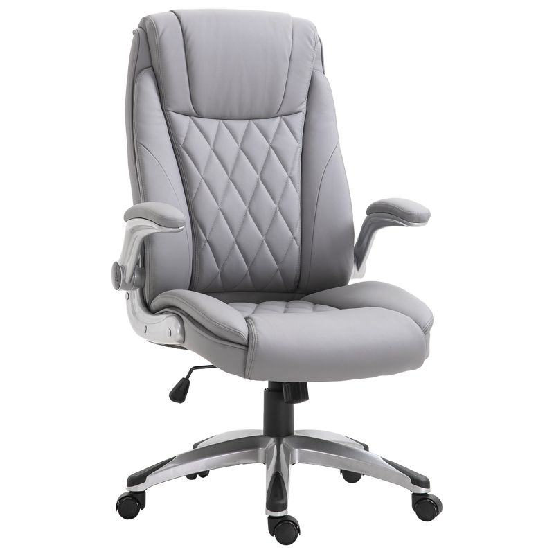Vinsetto High Back 360° Swivel Ergonomic Home Office Chair with Flip Up Arms, Faux Leather Computer Desk Rocking Chair, Grey, 1 of 10
