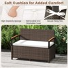 Tangkula Outdoor Storage Bench w/Cushion Backrest & Acacia Wood Armrests Hidden Storage - 3 of 4