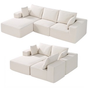 VEVOR Modular Sectional Sofa, L Shaped Modular Sofa with Chaise, with High Rebound Sponge and Density, Upholstered Corduroy Couch with Cushion, Beige - 1 of 4