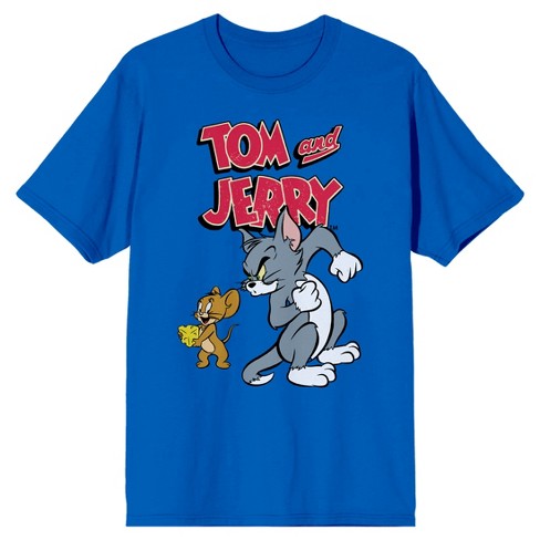 Tom & Jerry Classic Cartoon Characters Men's Royal Blue Graphic Tee-Small