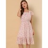Allegra K Women's Floral Chiffon Flutter Sleeve Belted Square Neck Ruffled Hem Dress - 2 of 4
