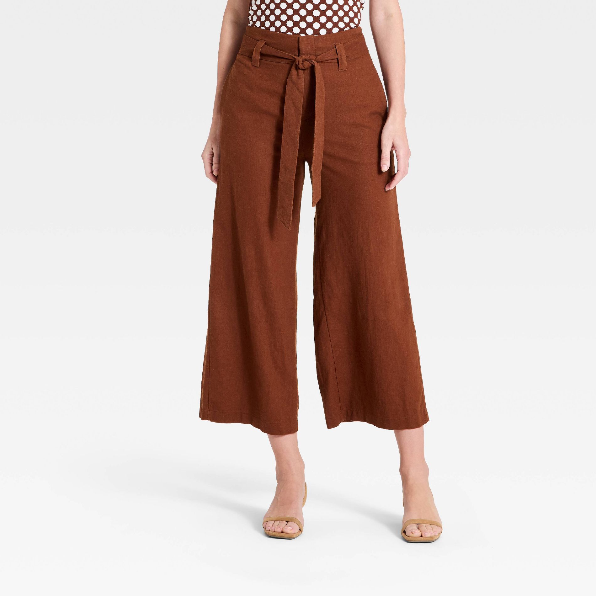 Women's High-Rise Linen Belted Pants - A New Day™