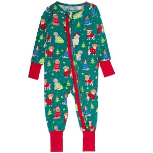 RuffleButts SoftSnooze Baby Girls Holiday Convertible Ruffle One Piece Pajama - 1 of 2