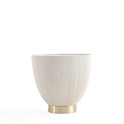 Tiny Round Ridged Stone and Metal Accent Table