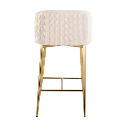 Fran Pleated Waves Gold Metal and White Velvet Counter Stools, Set of 2