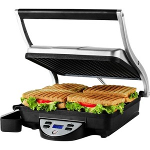 Electric Panini Press Grill, 1500W Sandwich Maker with Nonstick Plates, Digital Temp & Timer, Removable Drip Tray, Fits 4 Slices – Silver - 1 of 1