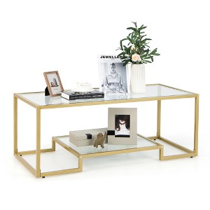Costway 45'' Coffee Table Rectangular Tempered Glass Accent Table W/ Shelf Living Room - 1 of 4