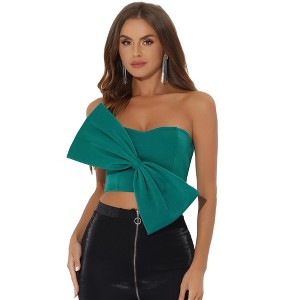 Allegra K Women's Party Bow Strapless Sweetheart Neck Corset Crop Tops - 1 of 4