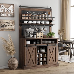 Bar Cabinet with storage space ,Tall Coffee Hutch,Large Kitchens Coffee Bar Cabinet Cupboard with Sliding Door - 1 of 4