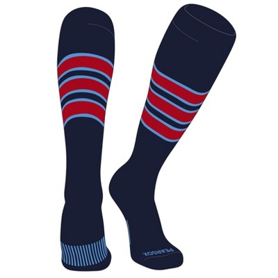 PEAR SOX Striped OTC Baseball, Softball, Football Socks (C) Dk Navy, Sky Blue, Red