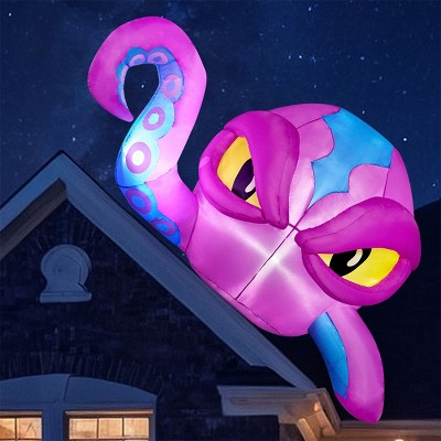 Joyfy 6.2 FT Halloween Inflatable Outdoor Decoration, Octopus Head with Tentacles Broke Out from Window Inflatable with LEDs for Window Yard Decor