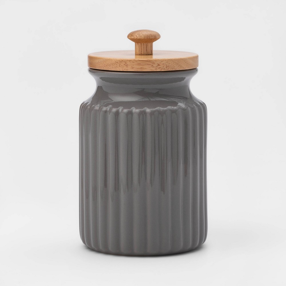 30oz Stoneware Ribbed Food Storage Canister with Wood Lid  - Threshold&amp;#8482;