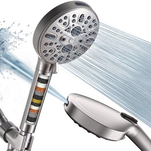 Cobbe Brushed Nickel Handheld Shower Head with Filter, High Pressure 9 Spray Mode Showerhead Built-in Power Wash with Hose, Bracket and Water Softener - 1 of 4