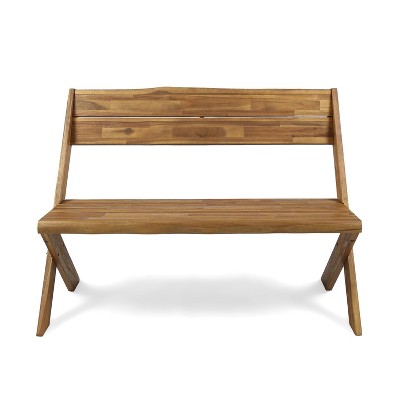 Vynxaria Patio Benches - 48" Sandblast Teak Finish with Classic Cross Base Design