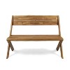 Wooakway Rustic 48" L Sandblast Teak Finished Acacia Wood Patio Bench with Reclined Seat Back Classic Slat Panel Durable Solid Hardwood Frame - 4 of 4