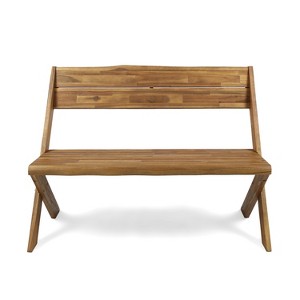 Vynxaria Patio Benches - 48" Sandblast Teak Finish with Classic Cross Base Design - 1 of 4