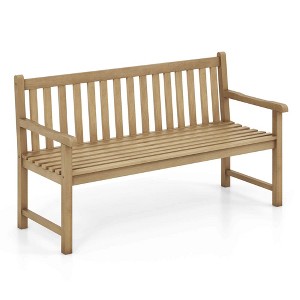 Costway 62" Outdoor Teak Wood Bench 3-Person Garden Patio Bench with Backrest - 1 of 4