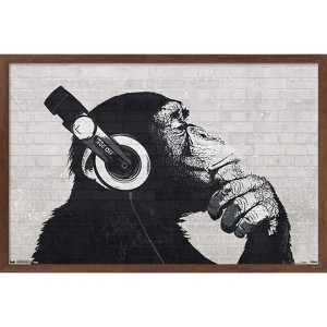 Trends International Chimp with Headphones on Wall Framed Wall Poster Prints - 1 of 4