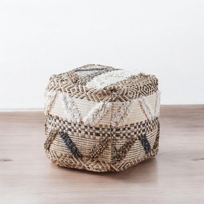 Title 16.00 inch Alilang Handwoven Textured Pouf Ottoman with Boho-Inspired Design-Multi