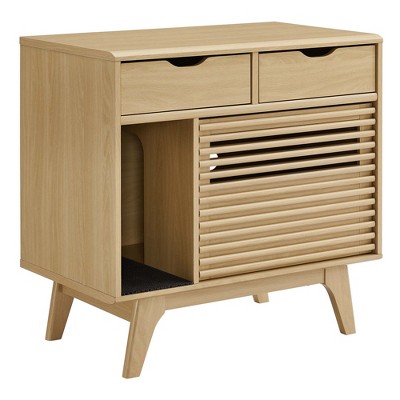 Modway Render Cat Cabinet – Mid-Century Modern Litter Box Enclosure or Pet Crate with Slatted Doors