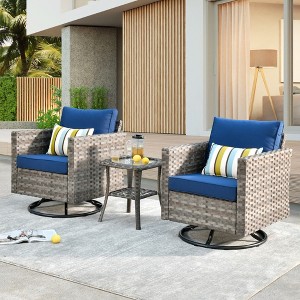 XIZZI Patio Outdoor Swivel Rocking Chairs Set of 2 with Side Table, 3 Pieces PE Rattan Wicker Patio Bistro Set with 360 Degree Rotation Chairs - 1 of 4